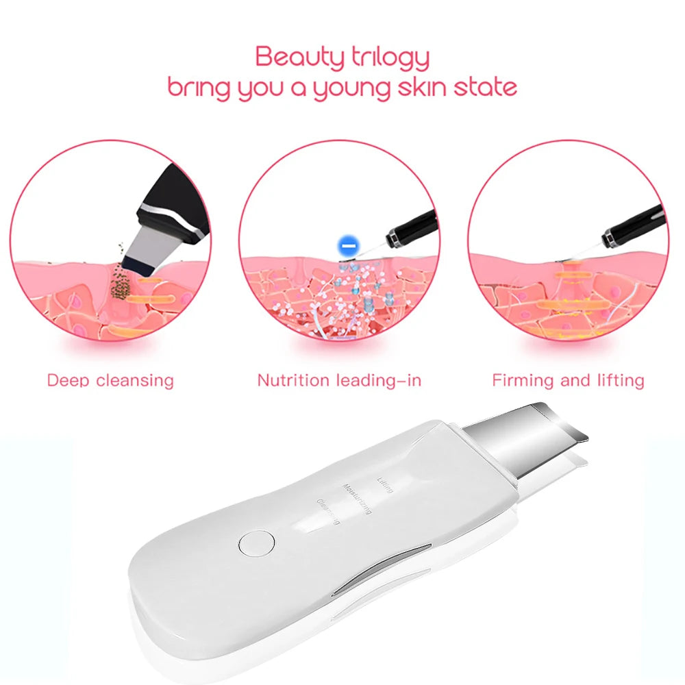 Professional No Ultrasonic Facial Skin Scrubber Ion Deep Face Cleaning Peeling Rechargeable Skin Care Device Beauty Instrument