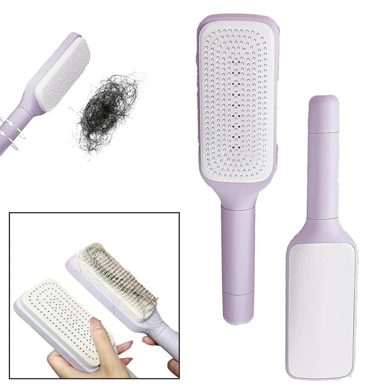 Automatic Cleaning Rotating Lifting Comb Self Cleaning Hairbrush Rotating Retractable Anti Static Massage Comb Scalp Hair Comb