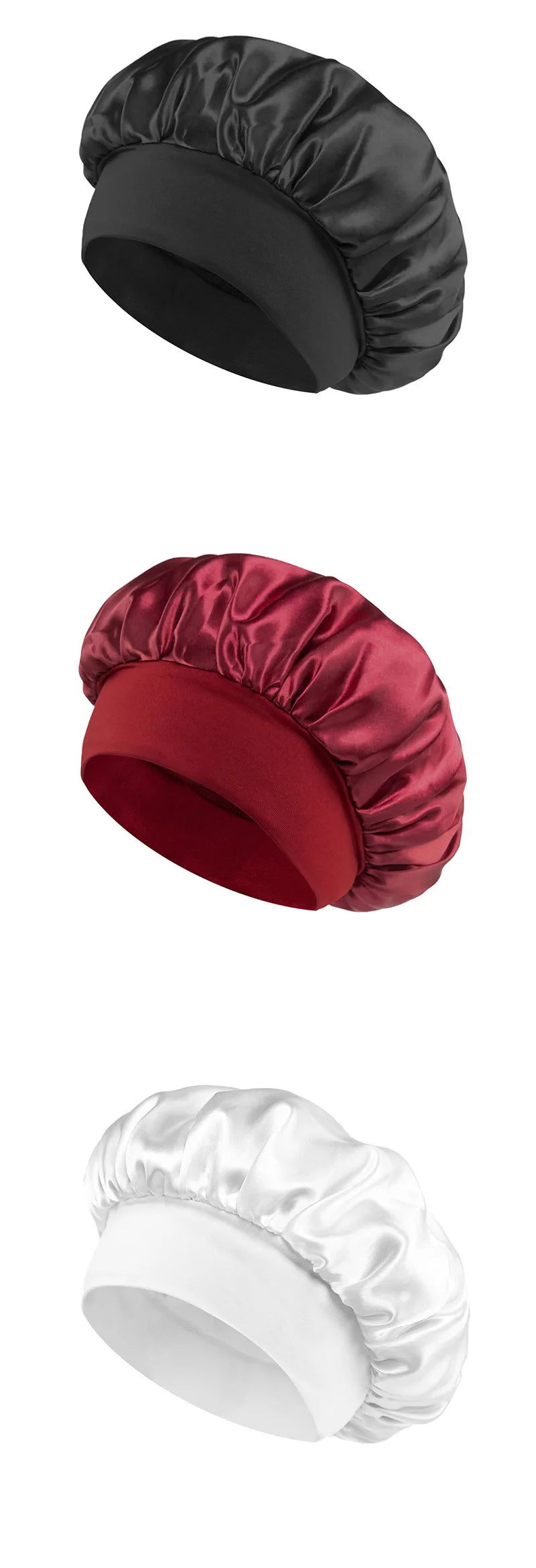 Women Satin Bonnet Hair Bonnet for Sleeping Hair Care Silk Bonnets Solid Wide-brimmed Sleeping Hat with Elastic Soft Band