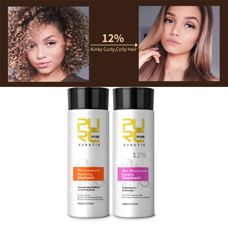 PURC Professional Brazilian Keratin Hair Treatment Cream Straightening Smoothing Scalp Treatment Purifying Shampoo Hair Care