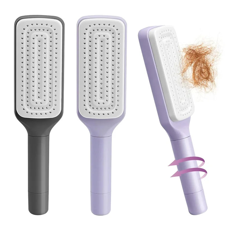 Automatic Cleaning Rotating Lifting Comb Self Cleaning Hairbrush Rotating Retractable Anti Static Massage Comb Scalp Hair Comb