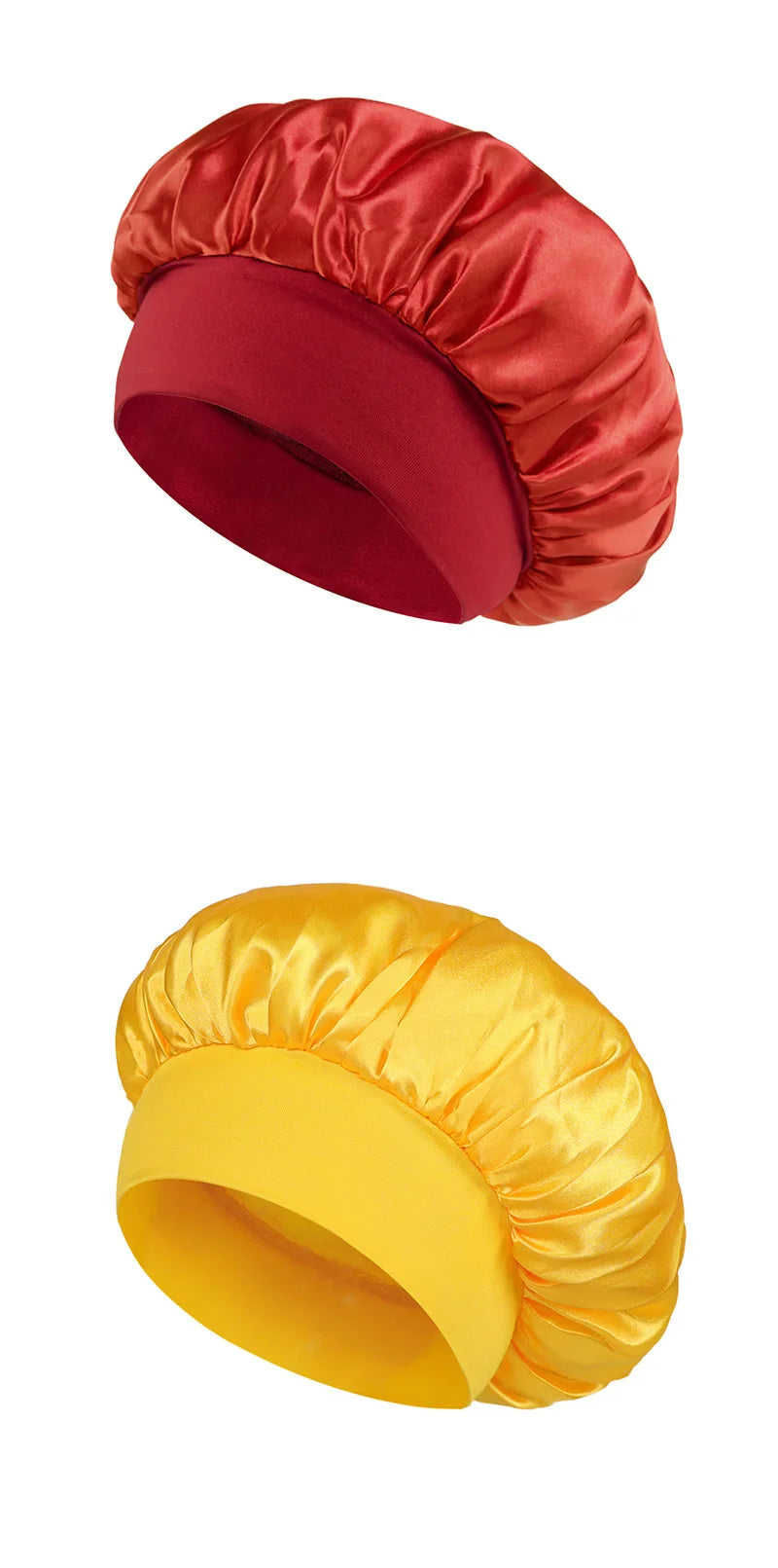 Women Satin Bonnet Hair Bonnet for Sleeping Hair Care Silk Bonnets Solid Wide-brimmed Sleeping Hat with Elastic Soft Band