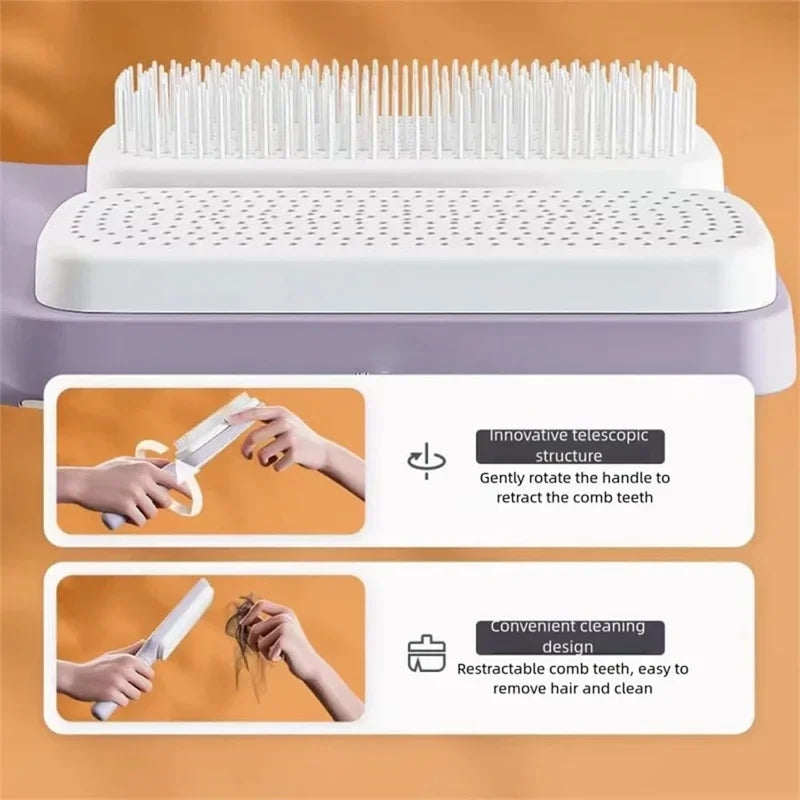 Automatic Cleaning Rotating Lifting Comb Self Cleaning Hairbrush Rotating Retractable Anti Static Massage Comb Scalp Hair Comb